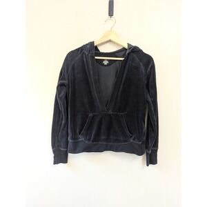 Old Navy Y2K Black Velour Hoodie Women's XS Cropped Athleisure